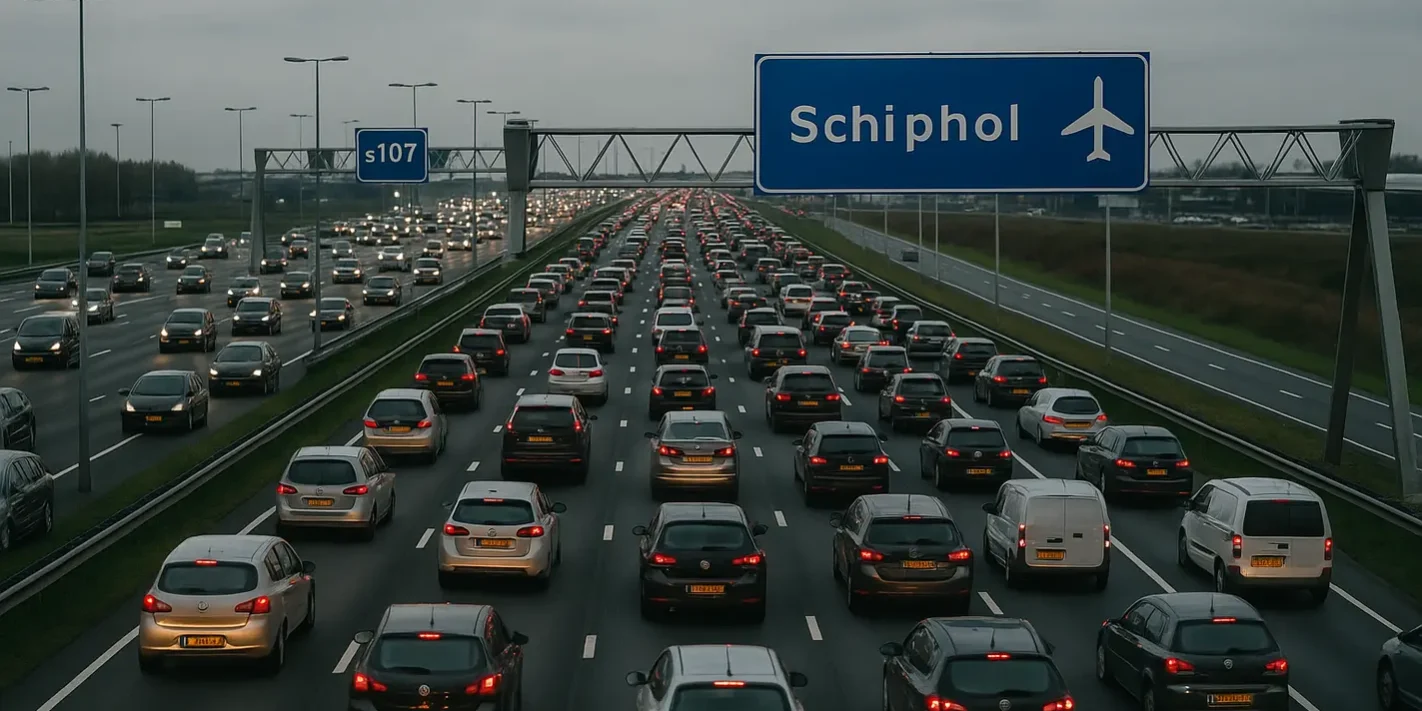 Drukte op snelweg naar Schiphol tijdens spitsuur